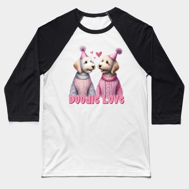 Doodle Love Two Romantic Labradoodles Couple for Valentine's Day Baseball T-Shirt by Tintedturtles